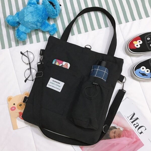 Harajuku Canvas Bags Students Handbag With Pockets Preppy Buckpack Shoulder Bag For Female - Image 5
