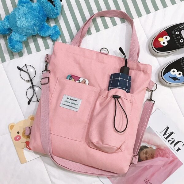 Harajuku Canvas Bags Students Handbag With Pockets Preppy Buckpack Shoulder Bag For Female - Image 3