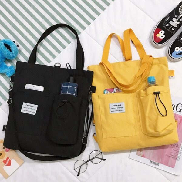 Harajuku Canvas Bags Students Handbag With Pockets Preppy Buckpack Shoulder Bag For Female
