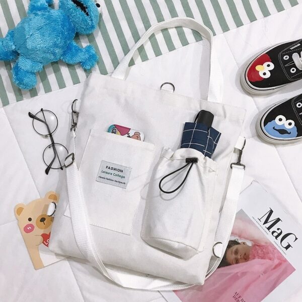 Harajuku Canvas Bags Students Handbag With Pockets Preppy Buckpack Shoulder Bag For Female - Image 4